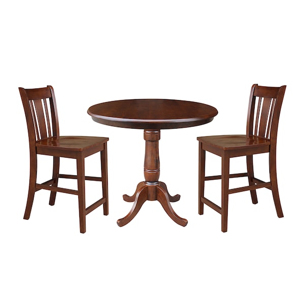 International Concepts Round 36 in Rd Ped Gathering Ht Table, 2 San Remo Counter Ht Stools, Espresso, 36 in W, 36 in L, Wood K581-36RT-6B-S102-2 - main